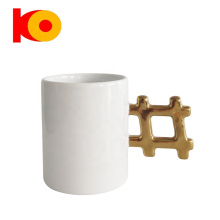 New design custom printing 11oz ceramic mug with golden handle electroplating mug with logo printing